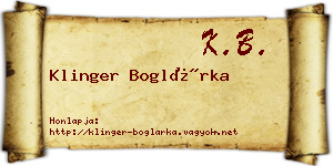 Klinger Boglárka névjegykártya