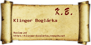 Klinger Boglárka névjegykártya